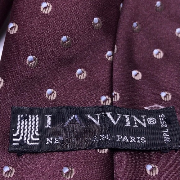 Lanvin Men's Vintage Tie Burgundy Maroon Logo Circles Geometric Men's Necktie - Picture 8 of 11